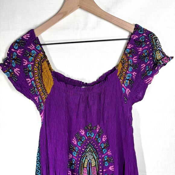 Boho Maxi Dress Purple Women's S Mumu Off the Shoulder Colorful Festival Hippie - Picture 2 of 11